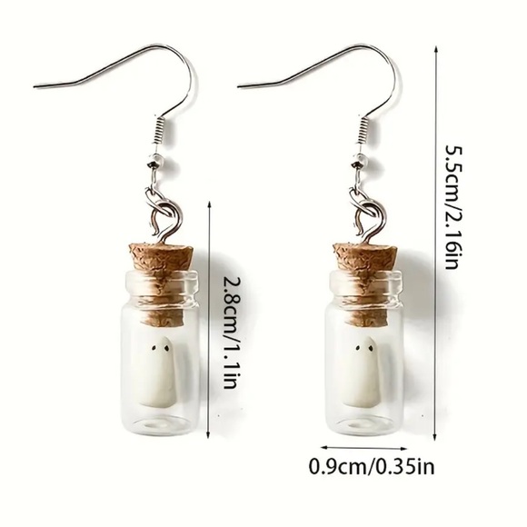 Glow In The Dark Ghosts in Glass Bottle Earrings - Picture 2 of 5